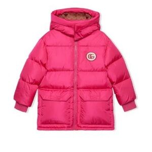 Pink double padded down girls gucci coat